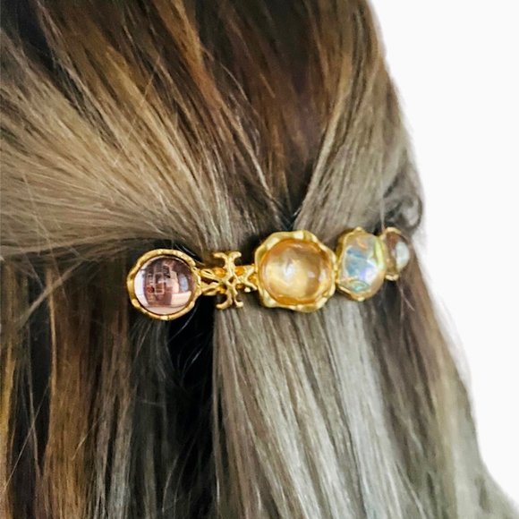 NEW Tory Burch Gold With Tags LUXURY Roxanne Hair Barrette Accessory Rtl: $98 - Picture 9 of 10